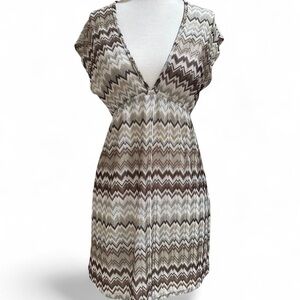 Chevron Patterned Brown and Cream Dress